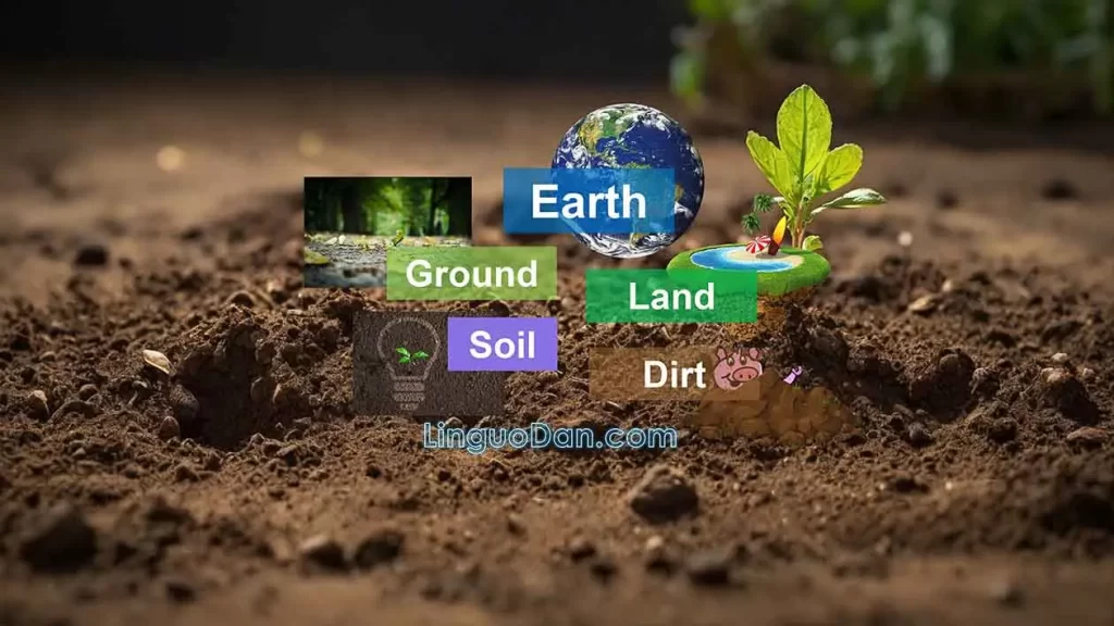 what the difference between (Earth, Ground, Dirt, Soil, Land)?