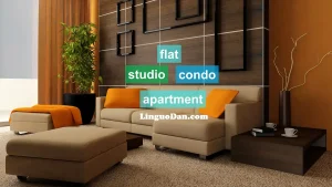 Housing types in English: "Apartment", "Flat", "Studio" and "Condo"